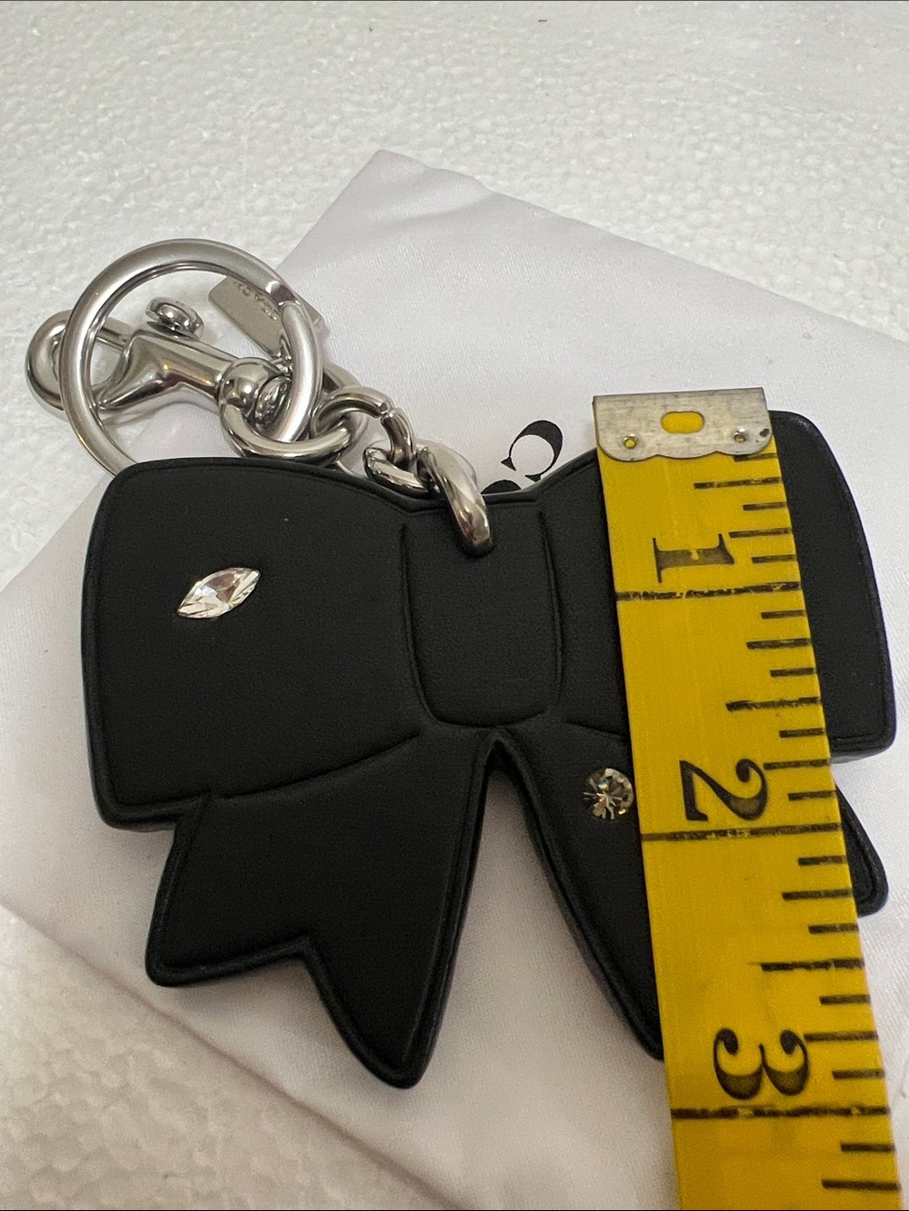 COACH Bow Bag Charm Gem Ribbon Black Leather - Picture 6 of 6